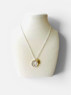 Paved Crystal Circle Gold & Silver Pendant Necklace with Angel Wings Charm